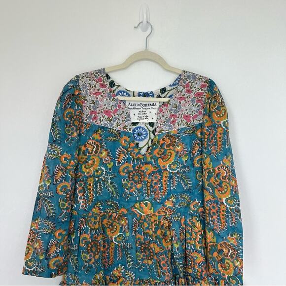 Alix of Bohemia Squash blossom Dress Size M Turqoise patchwork whimsical floral - Picture 9 of 13